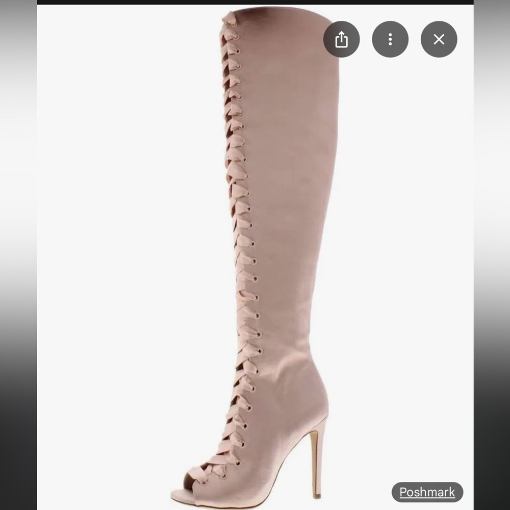 Elegant Pink Satin Lace-Up Knee-High Boots size 8 by Aldo - Picture 3 of 16